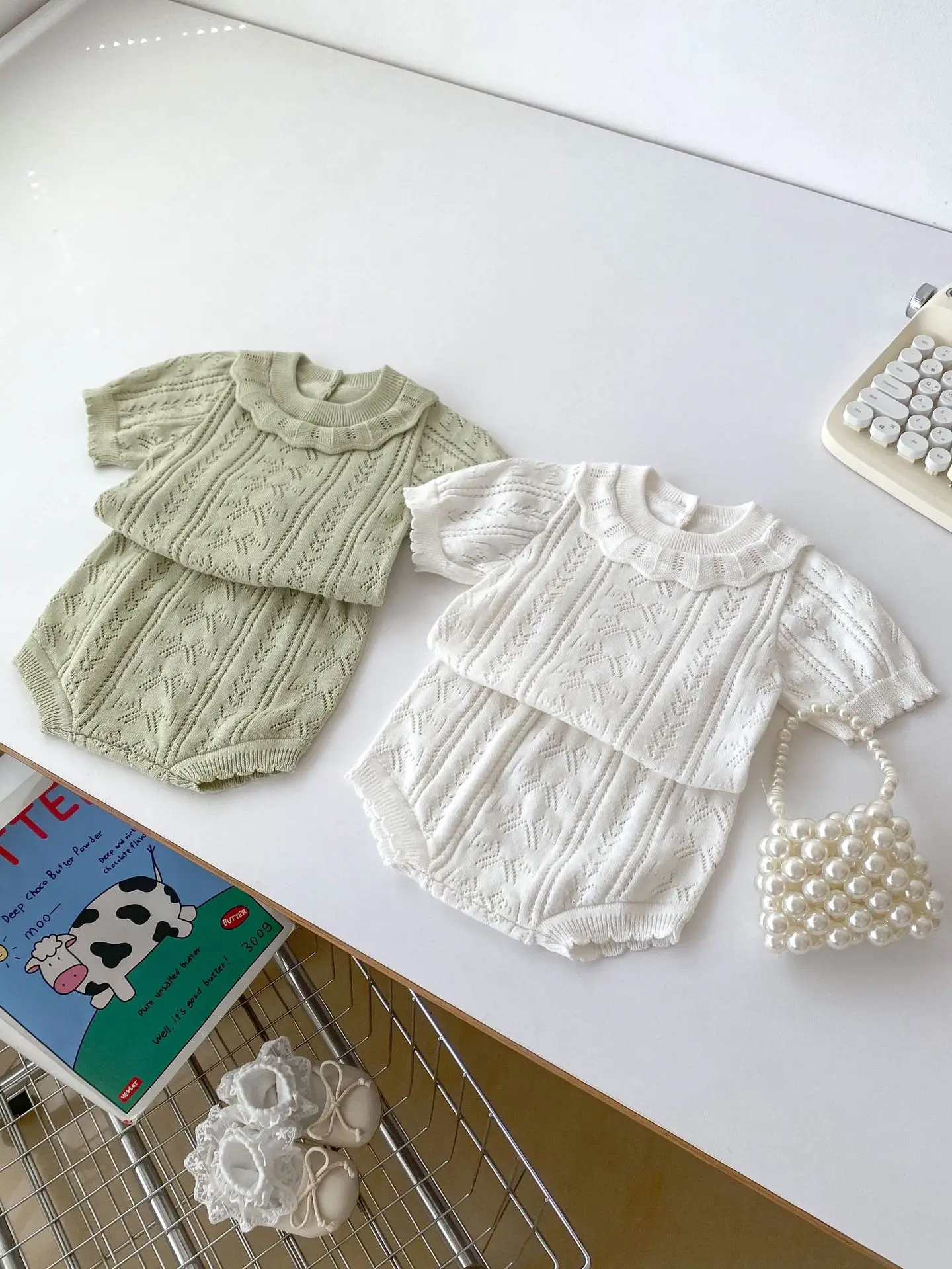 

2024 Summer New Baby Girl Versatile Hollow Out Knitted Set Toddler Short Sleeve T Shirt + Shorts 2pcs Suit Infant Casual Outfits