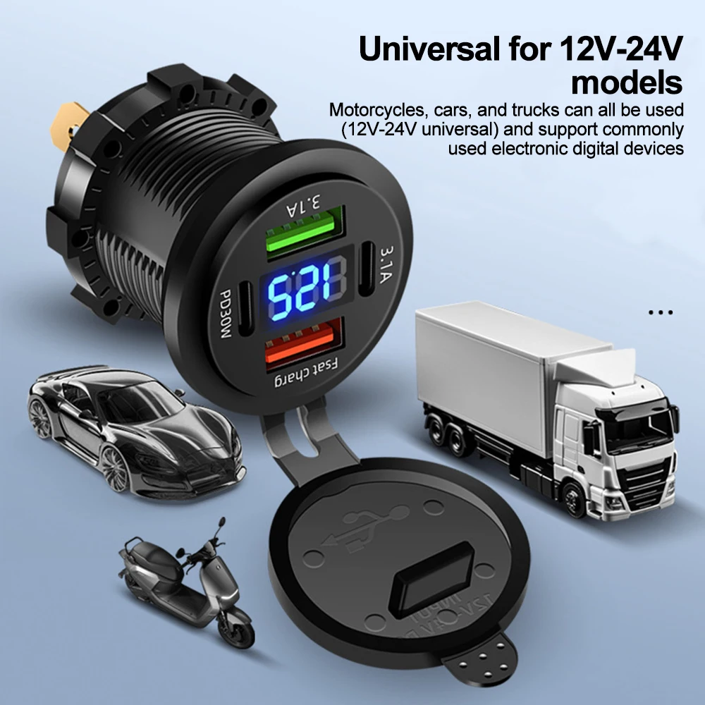 NEW 120W Dual PD Dual QC 3.0 USB Car Charger with Voltmeter Socket Power Outlet Adapter Waterproof for 12V/24V Car Boat Hot Sale