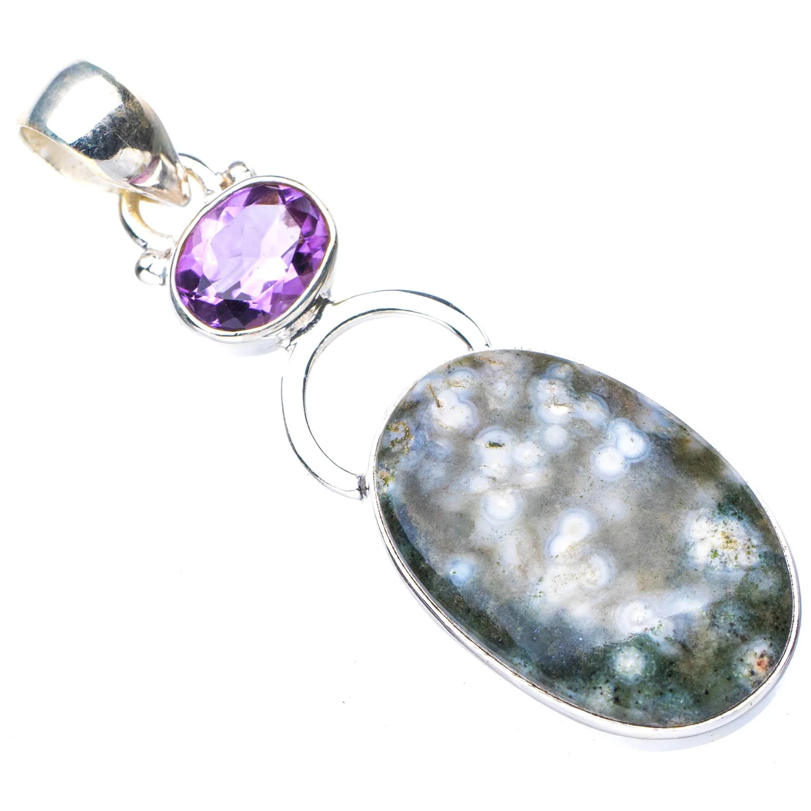 

StarGems Natural Ocean Jasper Amethyst Handmade 925 Sterling Silver Pendant 2" E4365