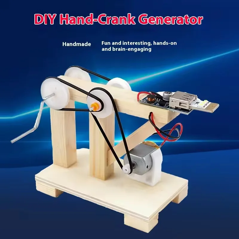 DIY Creative Hand-Cranked Wooden Generator Model Kids Fun Physics STEAM Educational Science Experiment Kit School Learning Toy - Detail 1