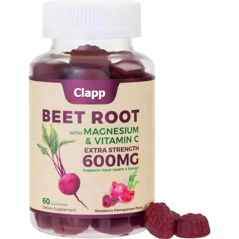 

Beetroot Supplement Gummies - Containing Vitamin C and Magnesium - Energy for Heart Health Support, Gluten Free, 60 Gummies
