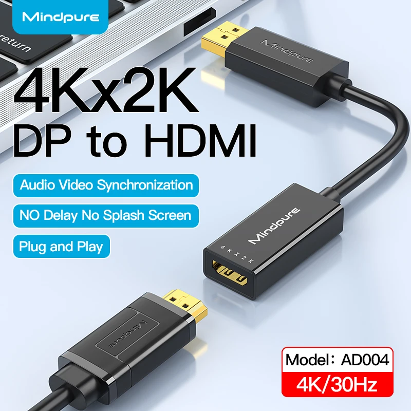 Mindpure 4K Displayport DP to HDMI Adapter 1080P For Desktop PC Laptop Projector Displayport to HDMI Video Audio Cable Converter