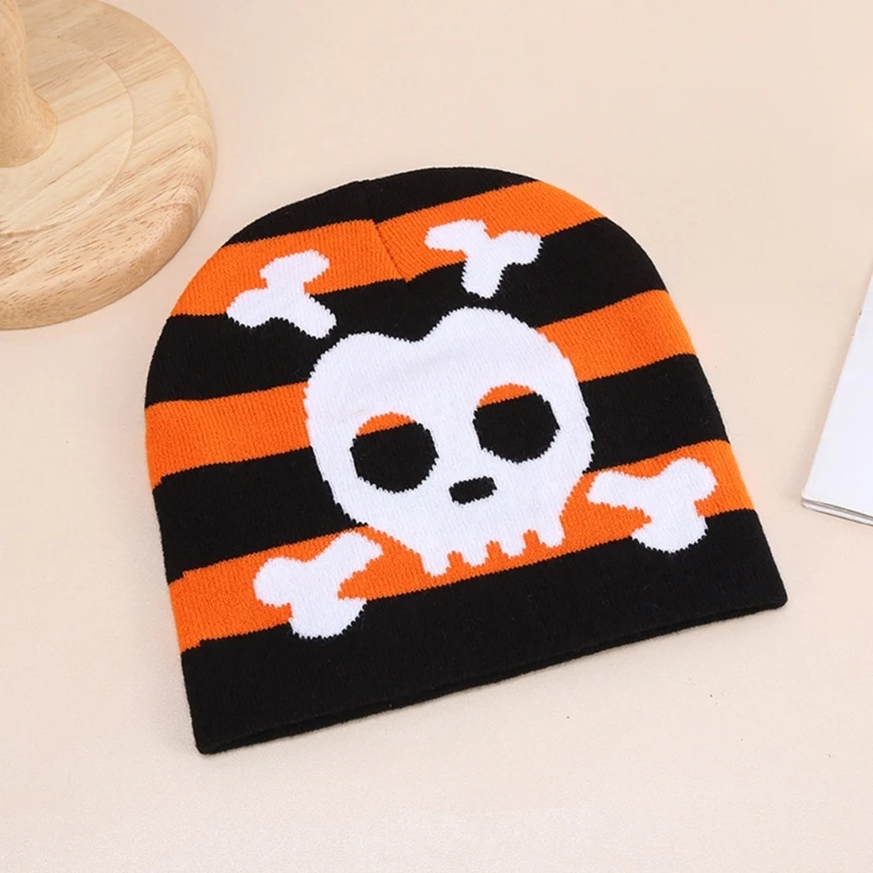 Punk Teenagers Beanie Hat Elastic Windproof Skull Pattern Hat Ear Protector Hat Adult Winter Cycling Skiing Supplies