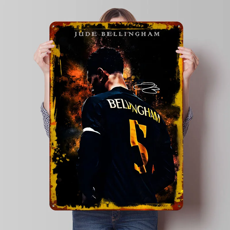 Jude Bellingham Porträt Blechposter Individuelle Wandkunst Vintage Metallschilder Retro Blechplakette für Heimdekoration Gamer-Dekoration