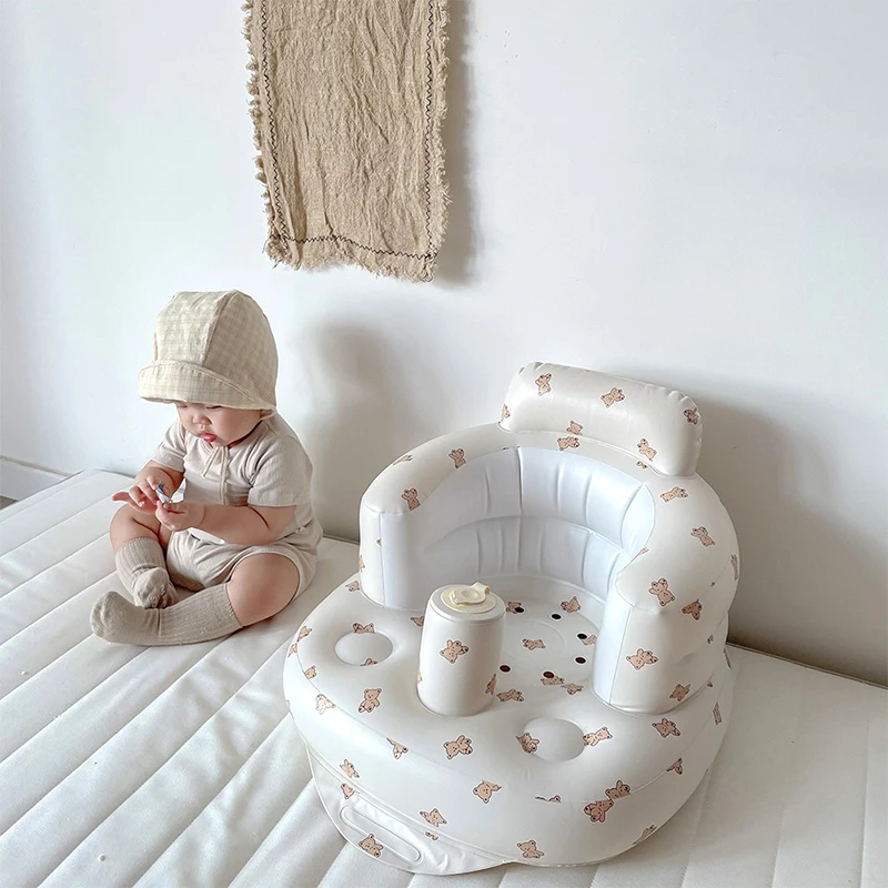 Baby Inflatable Sofa Children Portable Bath Chairs PVC Multifunctional Seat Practice Sitting Bath Stool for Feeding,Camping