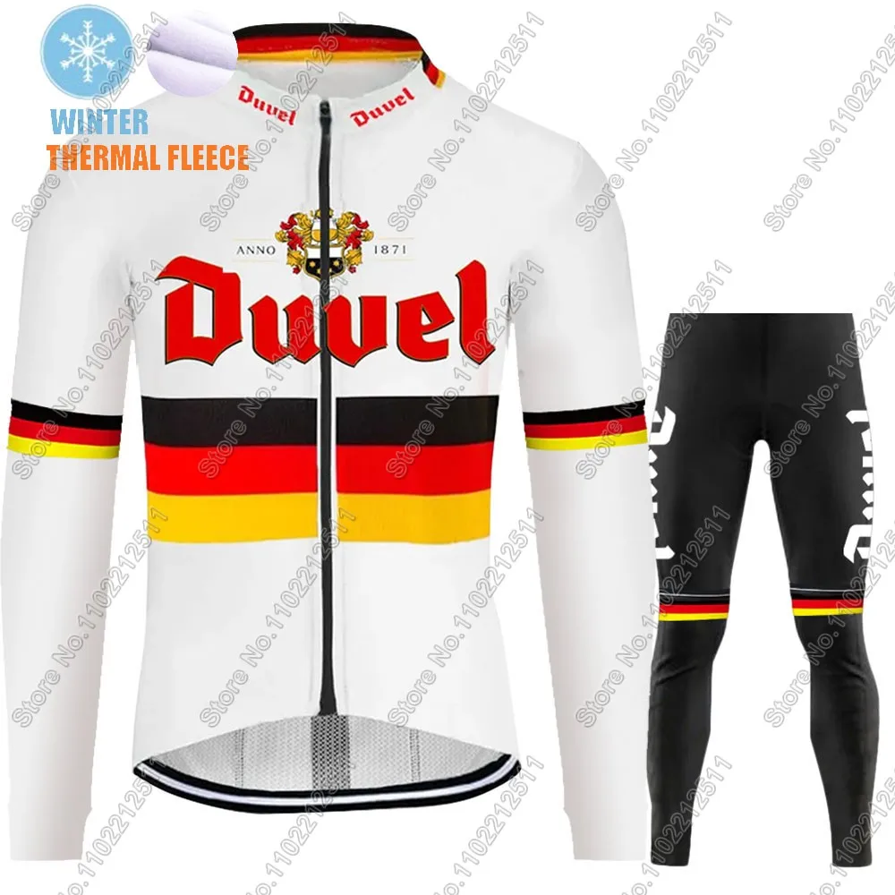 Winter Duvel Germany 2024 Cycling Jersey Set Men Thermal Fleece Clothing Suit Long Sleeve MTB Bike Road Pants Bib Maillot Ropa