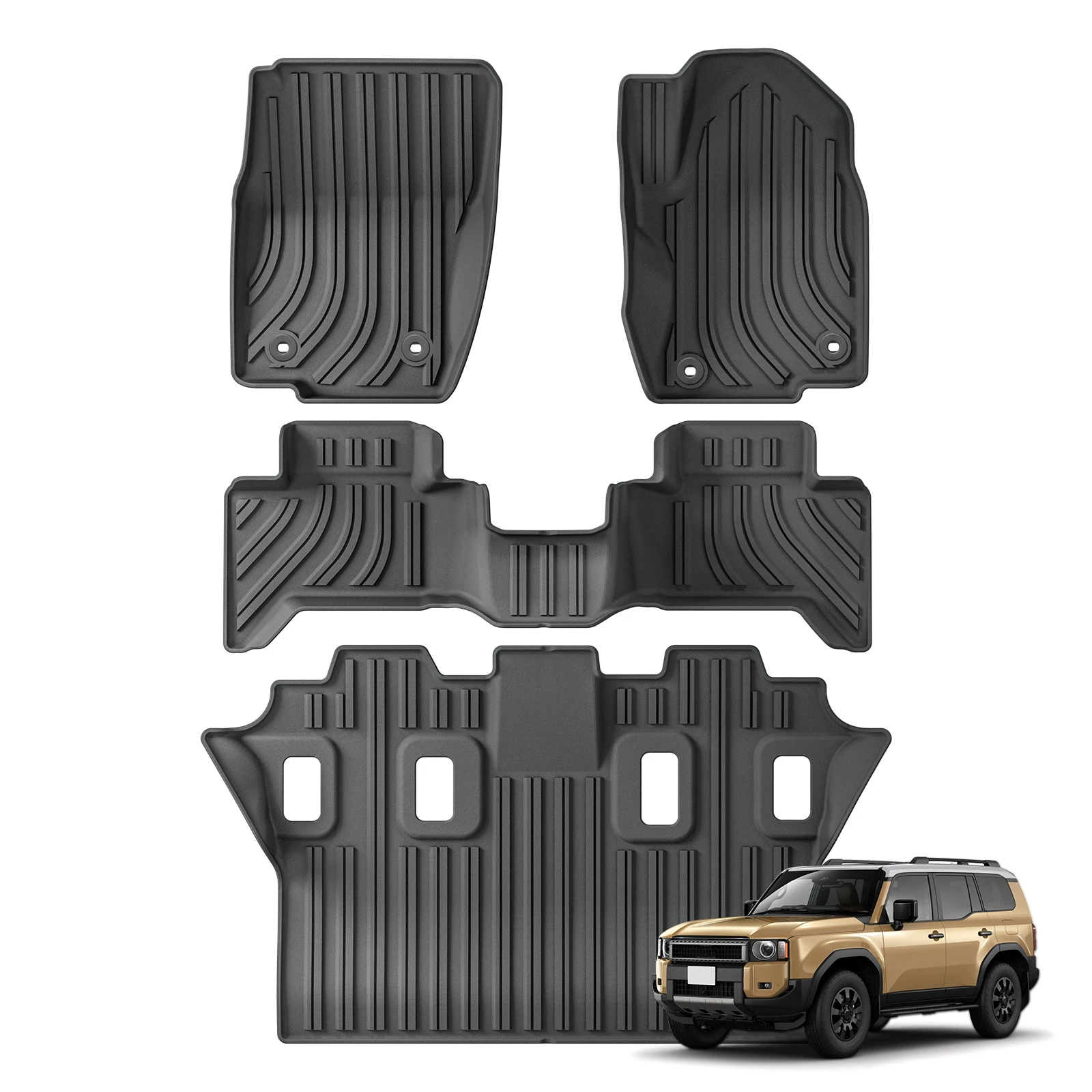 LUCKEASY RHD for 2024 Toyota Land Cruiser Prado LC250 7seat Fuel Car Floor Mats Trunk Pad TPE 3D Foot Mat All Weather Black