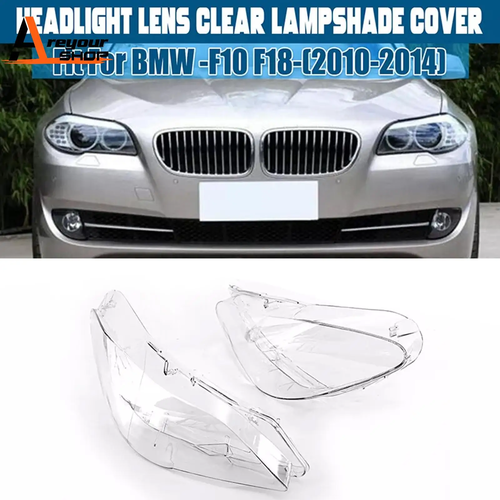 

2PCS Front Headlight Lens Cover LampShade L&R for BMW 5 F10 F11 F18 2010 2011 2012 2013