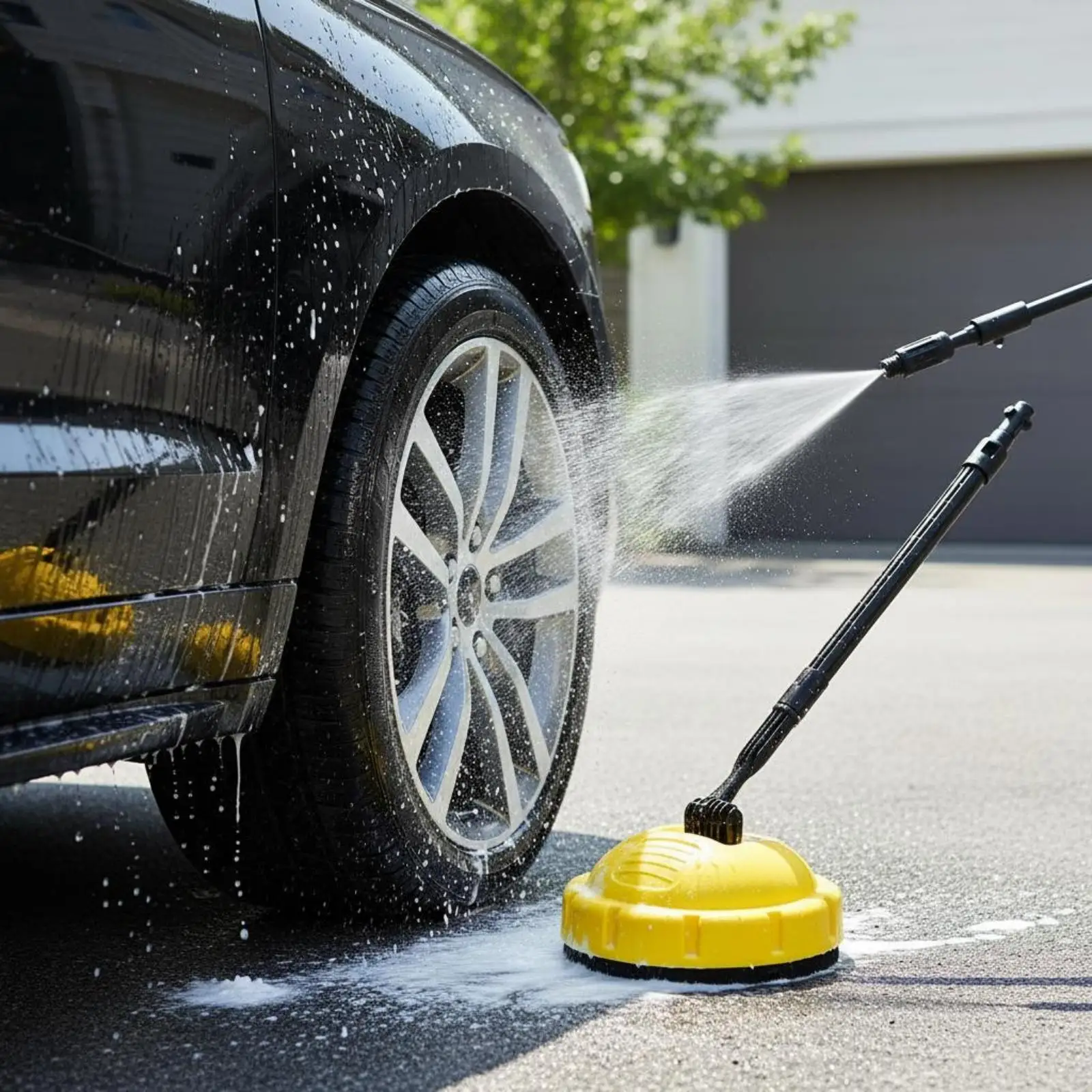 Car Pressure Washer Brush Rotating Floor Scrubber for Patio Driveway Cleaner with Twin Spray Nozzles Lightweight Surface