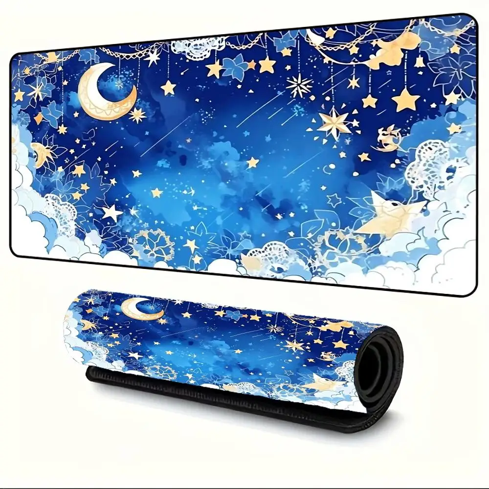 Moon Starry Sky Large Gaming Mouse Pad Non-slip Rubber Base Desk Mat with Stitched Edges for Home Office Laptop Accessories