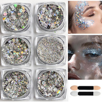 6-color glue-free gel set stage makeup mixed with bright sequins DIY face and body painting decoration pieces,carnival glitter
