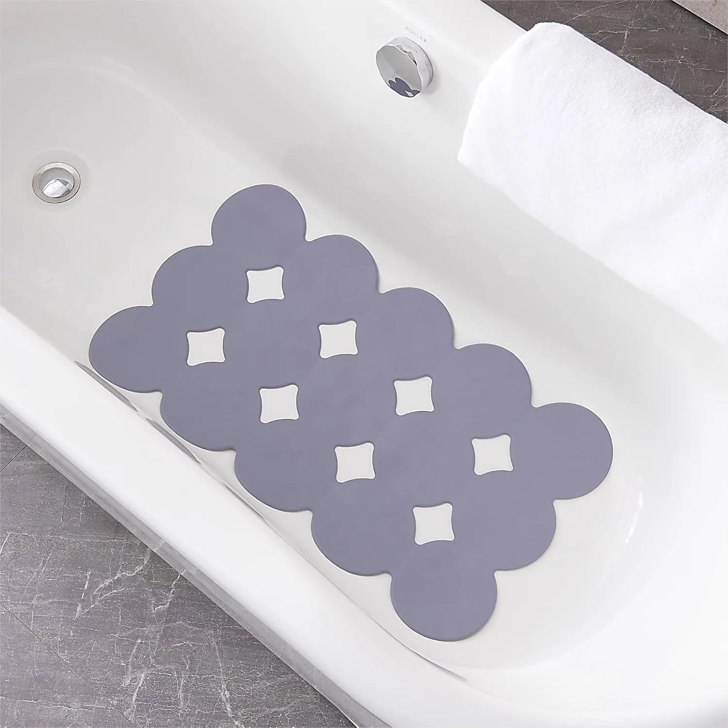 

Non Slip Bathtub Mat with Strong Suction Cups, Soft Natural Rubber Shower Mat for Inside Tub, 28x16 inch Circle-Grey