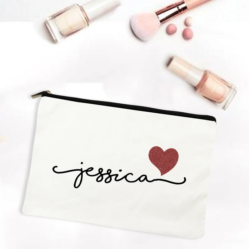 Personalized Cosmetic Zipper Pouch Makeup Bag Bridesmaid Maid of Honor Holiday Wedding Bachelorette Party Gifts Canvas Monogram