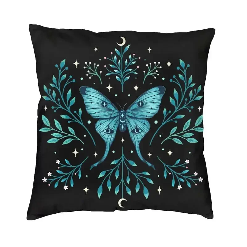 Cojín de brujería gotica Modern para decoración de dormitorio، Funda de almohada cuadrada para sofá، Luna mistica، polilla