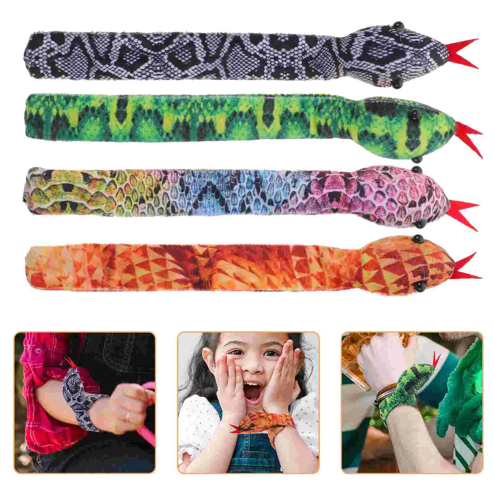 

4 Pcs Soft Cloth Wristbands Kids Slap Bracelet Toys Snake Ring Animal Pretend Play Fashion Accessories For Snakes Game Supplies