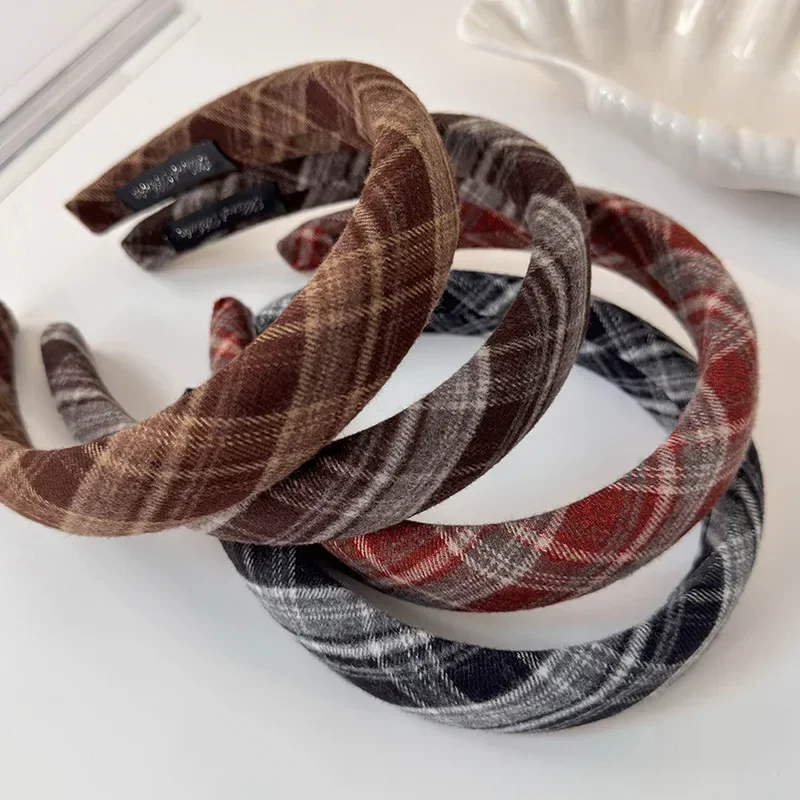 

Autumn Winter Retro Preppy Style Plaid Contrasting Headband Womans Temperament Hair Hoop Hair Band Female Party Hair Accessories