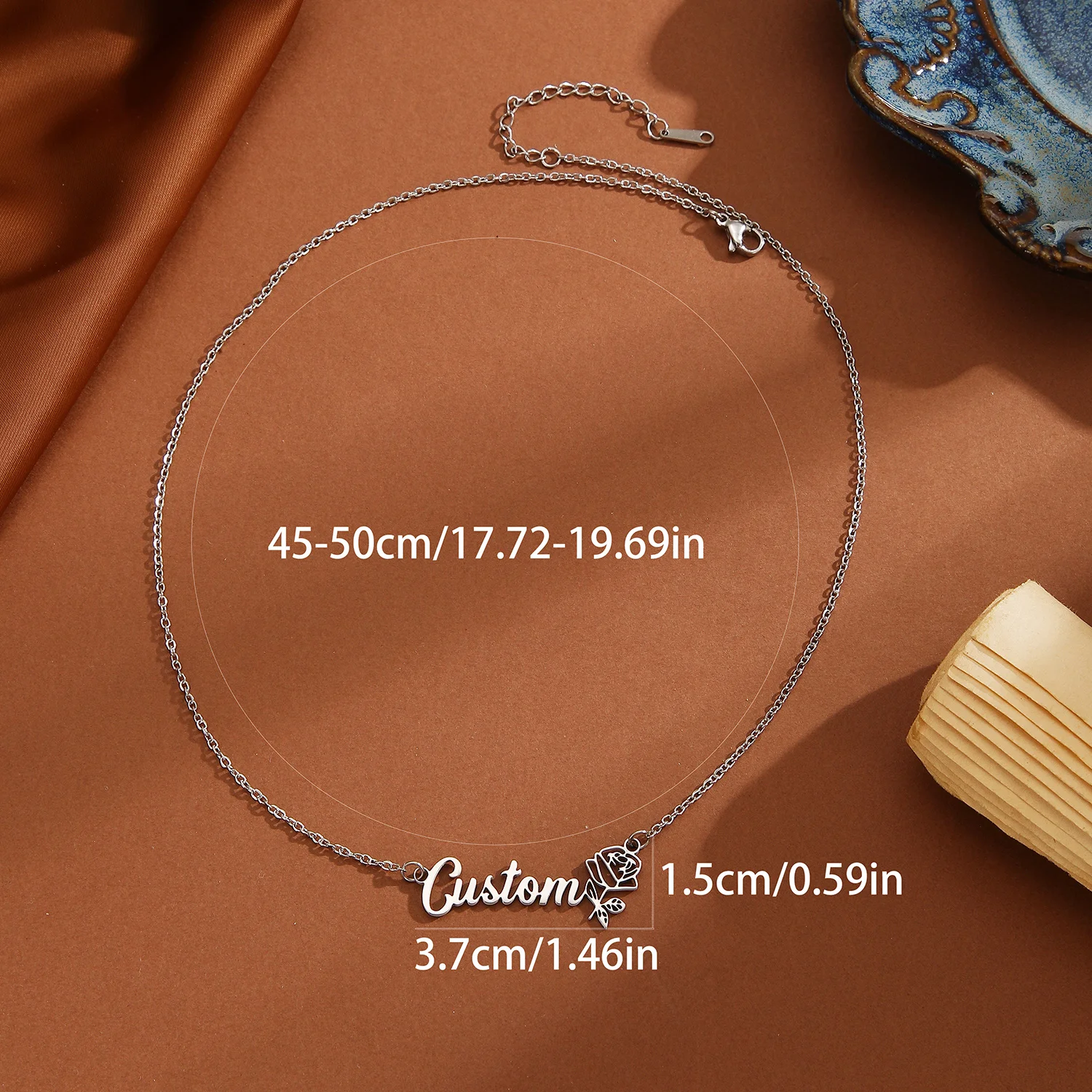 QIAMNI Personalized Custom Rose Birth Flower Chain Name Necklace Stainless Steel Customized Letter Choker Pendant Women Jewelry