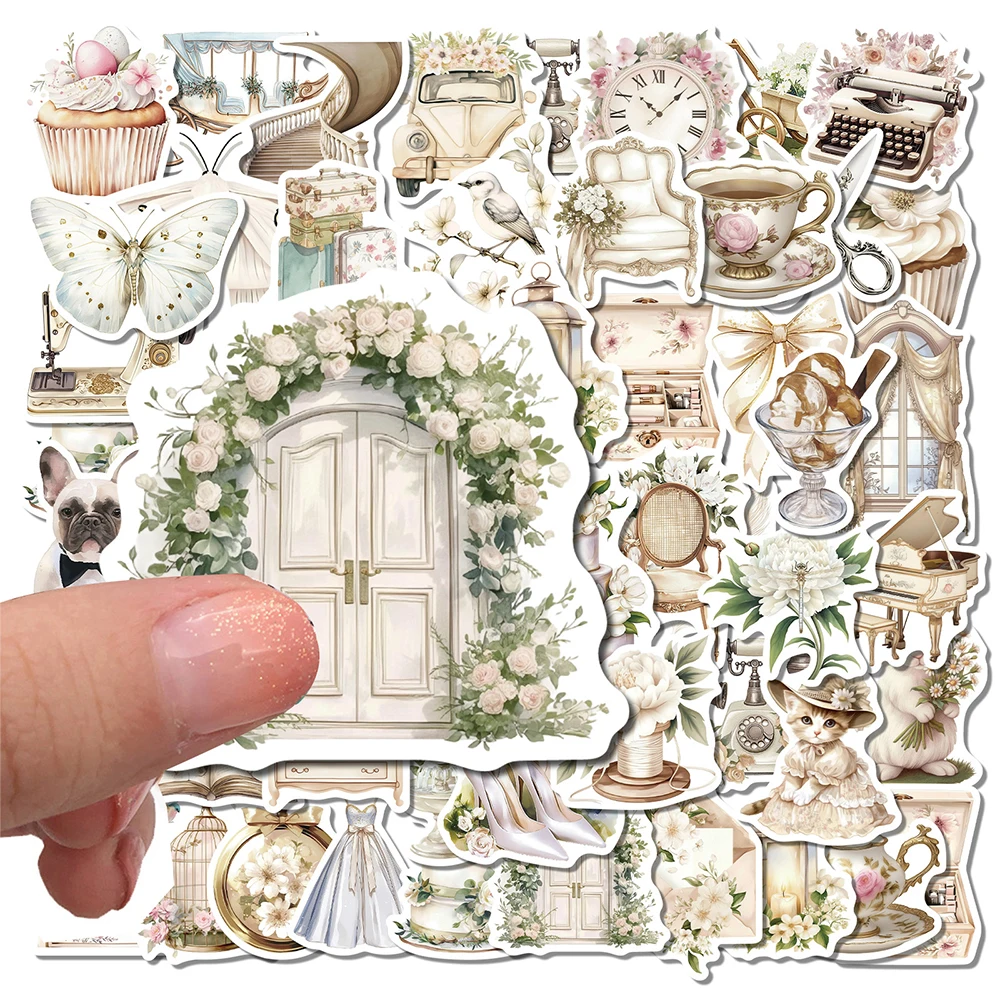 10/30/50개 인스 스타일 화이트 아트 파스토럴 라이프 스티커 레트로 미학 스티커 여행가방 기타 전화 그래피티 데칼 장식