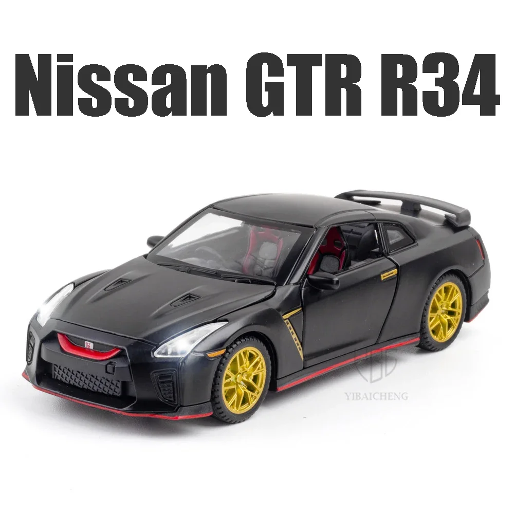 1/32 Nissan GTR R34 Alloy Diecast Vehicles Metal Simulation Racing Car Models Toy With Light Pull Back Toys For Children Gifts F