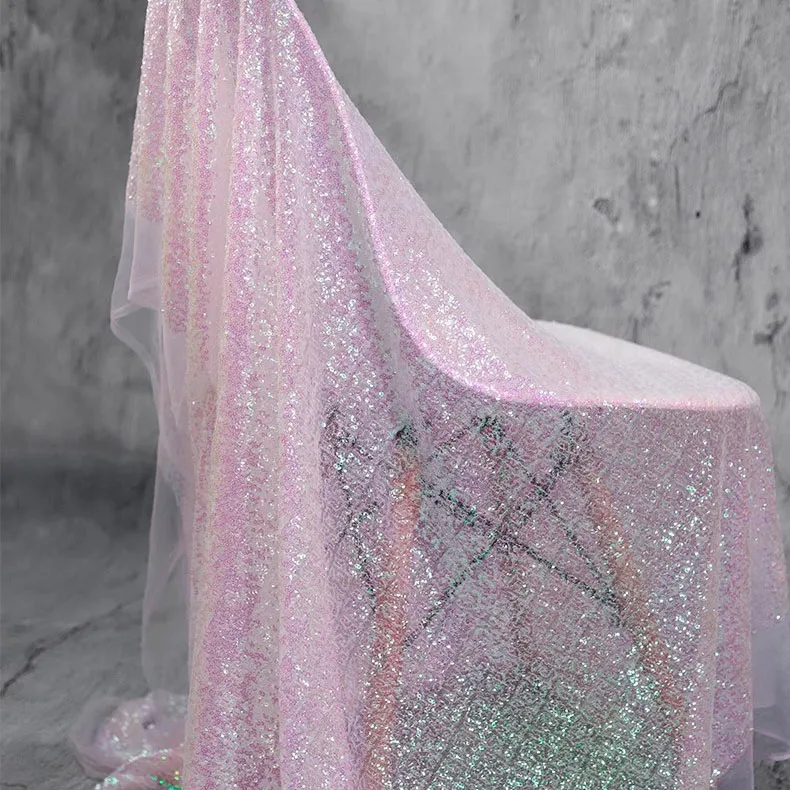 

1 yard Designer gradient iridescent Lace wedding mesh dress fabrics wedding dress fabric for sewing glitter fabric