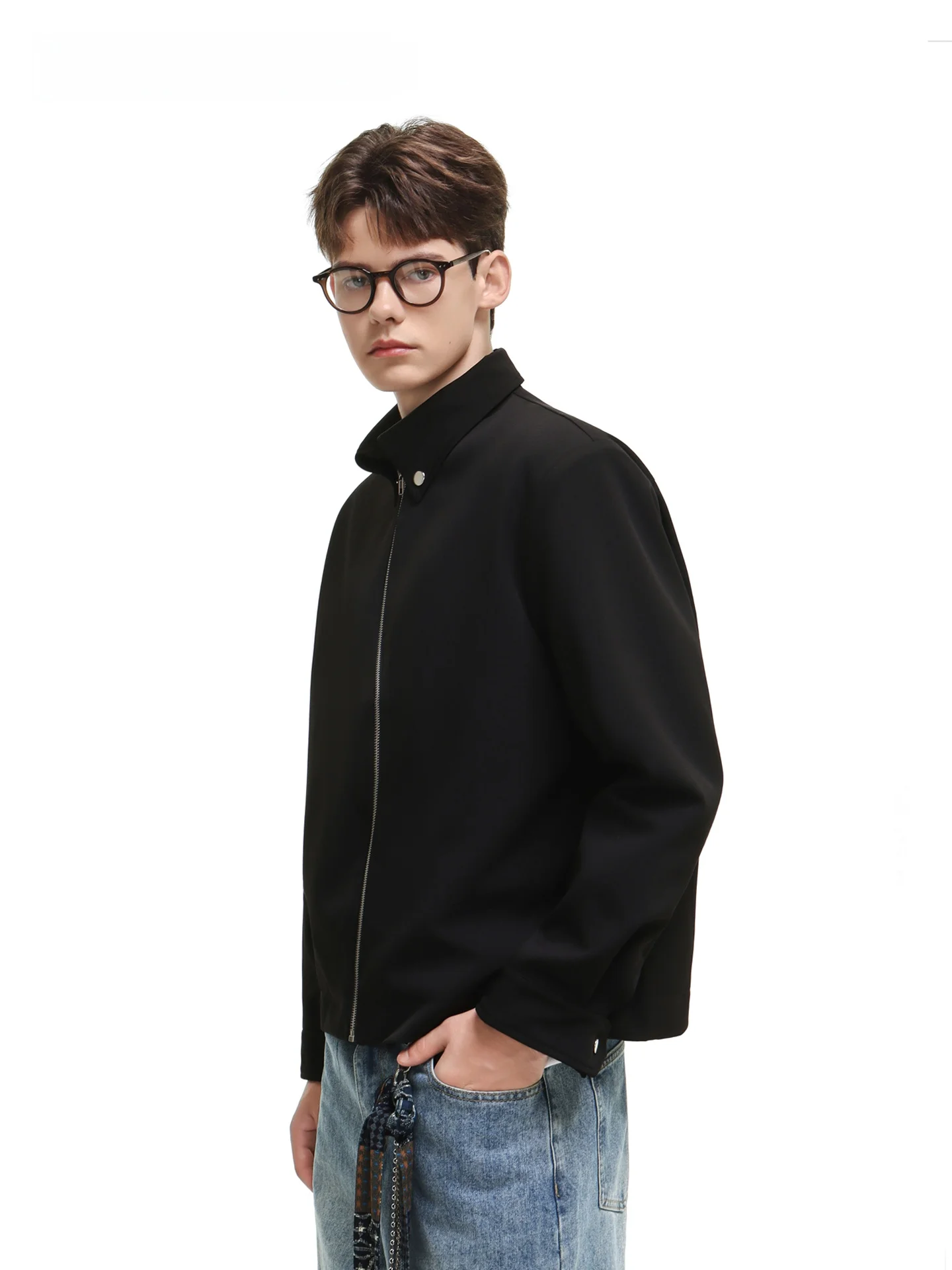 SDMADE American Style Cleanfit Irregular Zipper Collar Men's Boxy Short Jacket Outerwear Polyester Fiber Long Sleeve