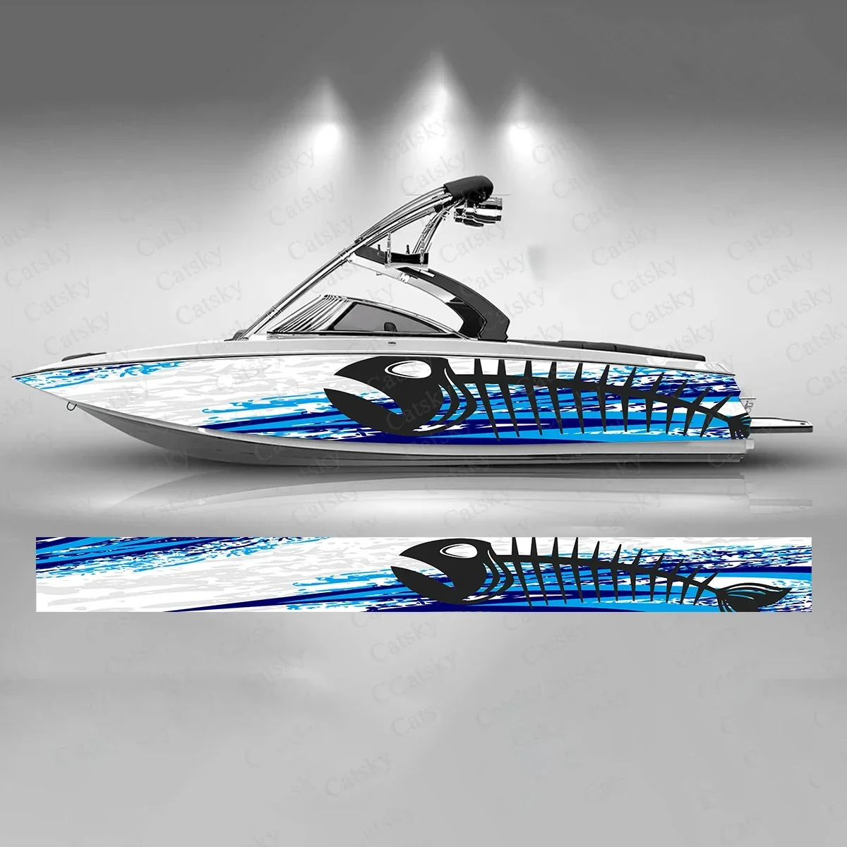 

Fisnbone Black Blue Boat Sticker Fashion Custom Fish Boat-Sticker Vinyl Waterproof Boat Wrap Graphic Boat Wrap Decal