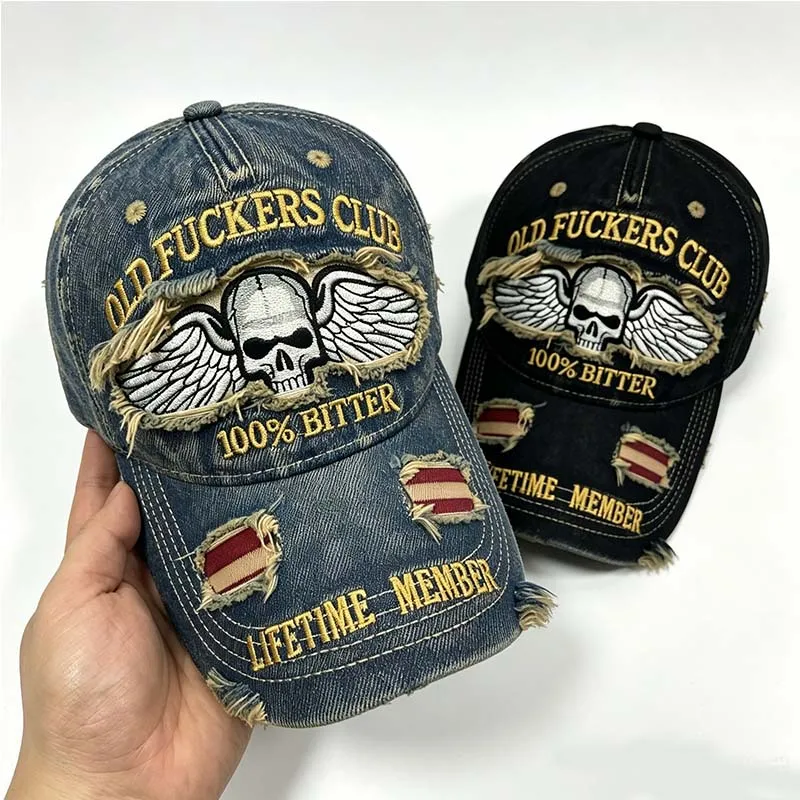 

Hot Sale Men Pure Cotton Embroidered Baseball Cap Vintage Distressed Ripped Peaked Hat 250th Anniversary Casual Sunshade Cap