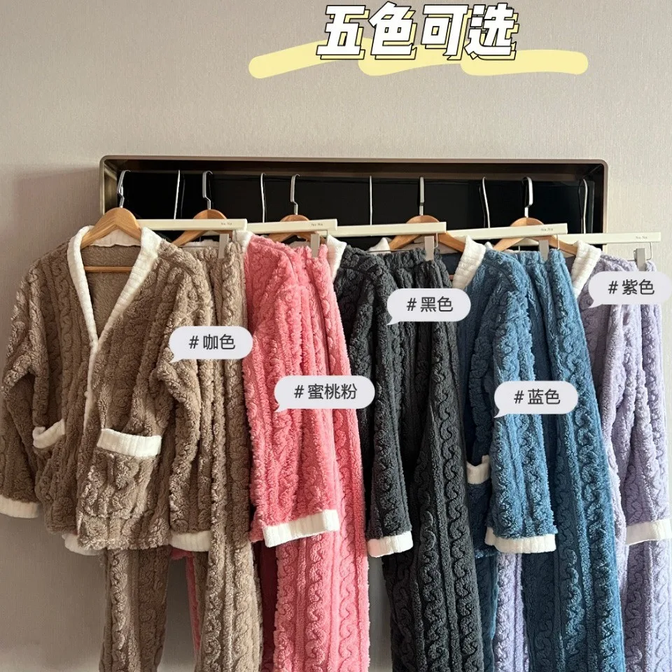 

Pjs Set Women's Pajama Set Women's Warm Winter Pajamas Fashionable Home Clothes, Pajamas Cute and Soft Pajama Set Thick Cardigan