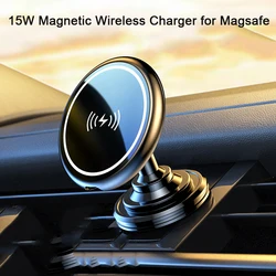 15W Fast Car Wireless Charger for iPhone 15 14 13 12 mini pro max Wireless Charging Car Phone Holder for MagSafe Magnetic Phones