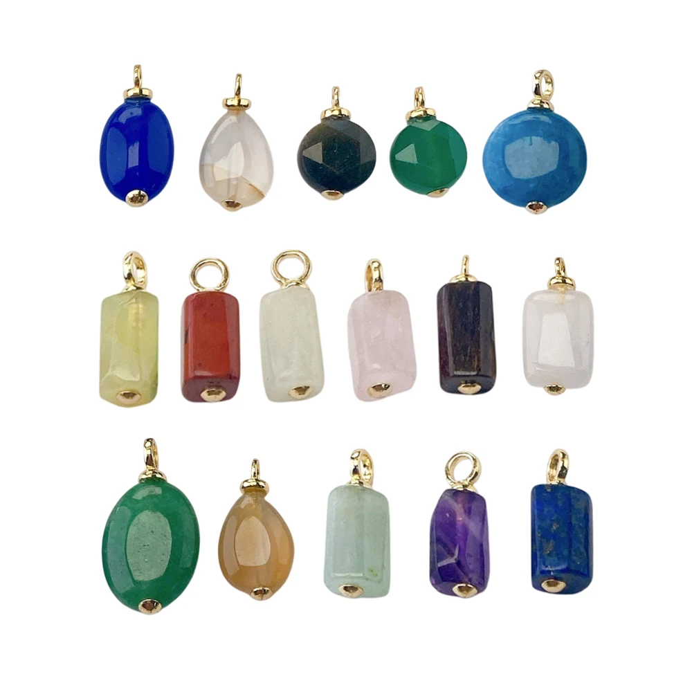 

5 Pcs Natural Stone Turquoise Agate Pendant DIY Jewelry Necklace Making Oval Square Heart Diamond Micro Set Copper Accessories