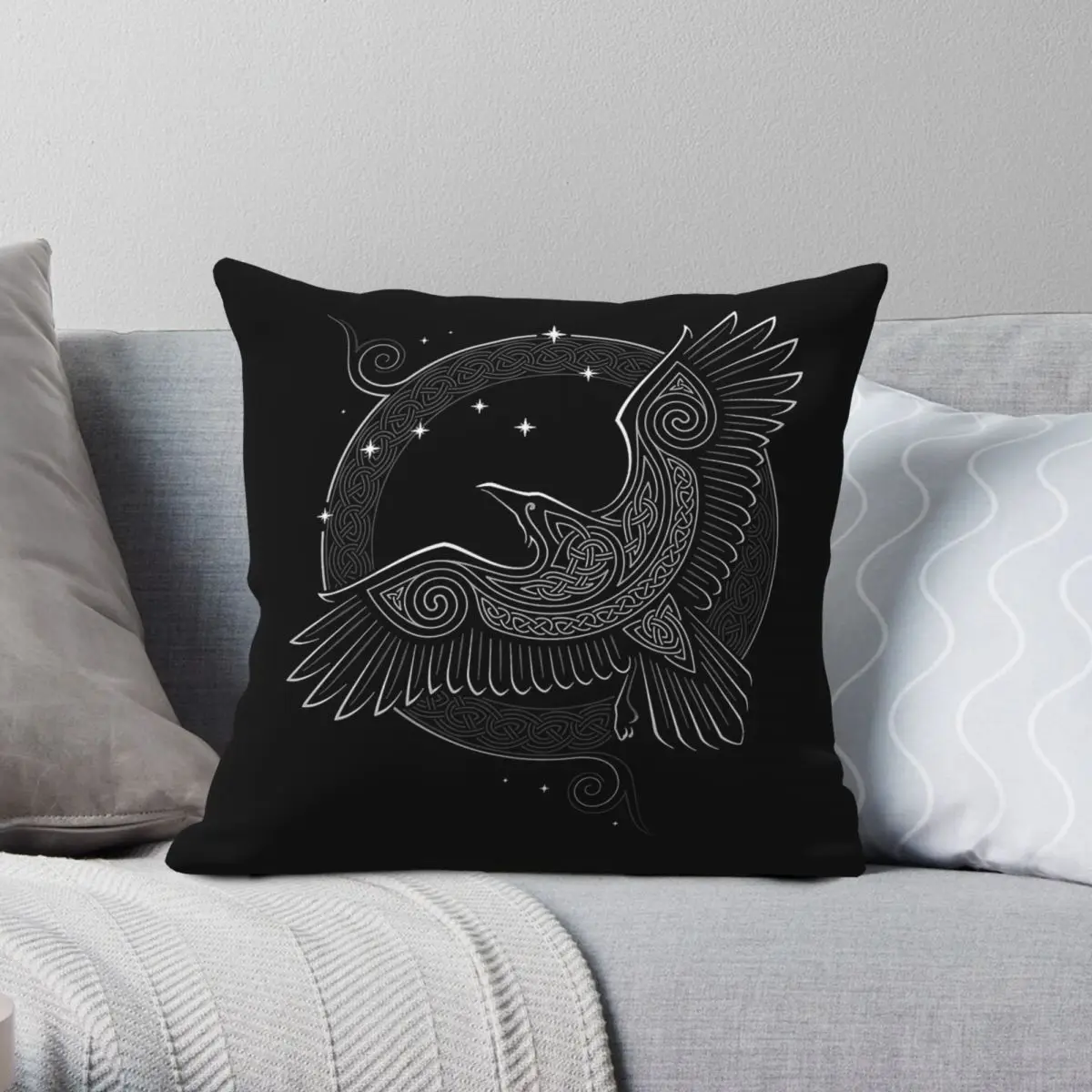 Northern Common Raven Square Pillowcase Polyester Linen Velvet Creative Decorative Throw Pillow Case Home Cushion Cover 45x45