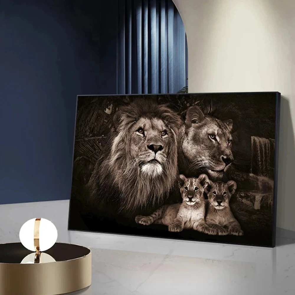 Lion Queen King Poster Black Roaring Wild Animals Family Canvas Painting Prints Wall Art Pictures Living Room Home Decor Cuadros