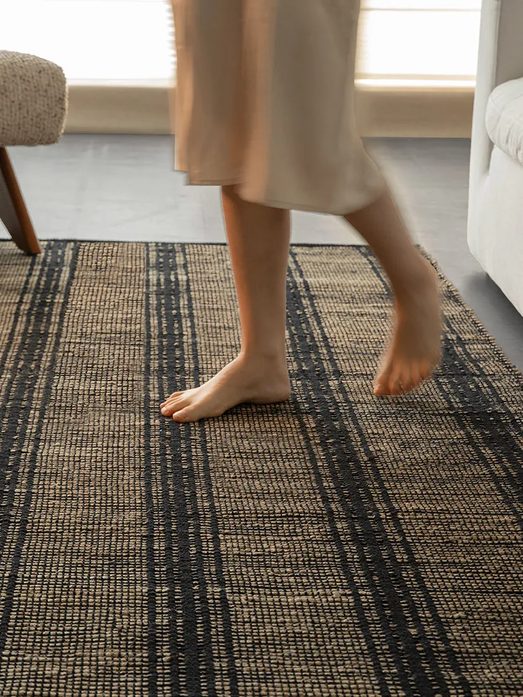 LH carpet hand-woven jute carpet zero glue retro living room home floor mat