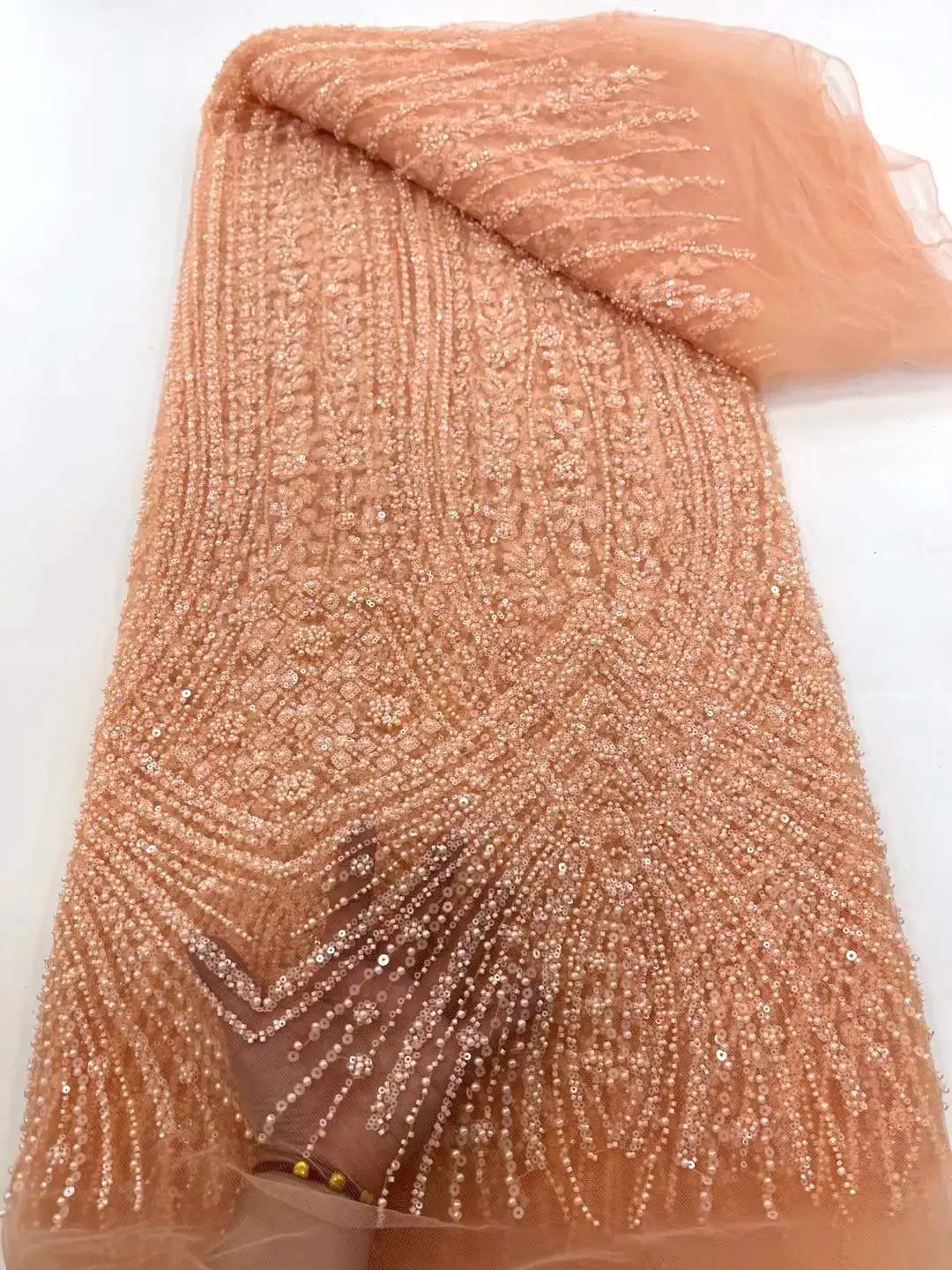 African Lace Fabric  Sequins Beaded Embroidery Groom Nigerian Bridal High Quality French Tulle Lace Fabric For Wedding