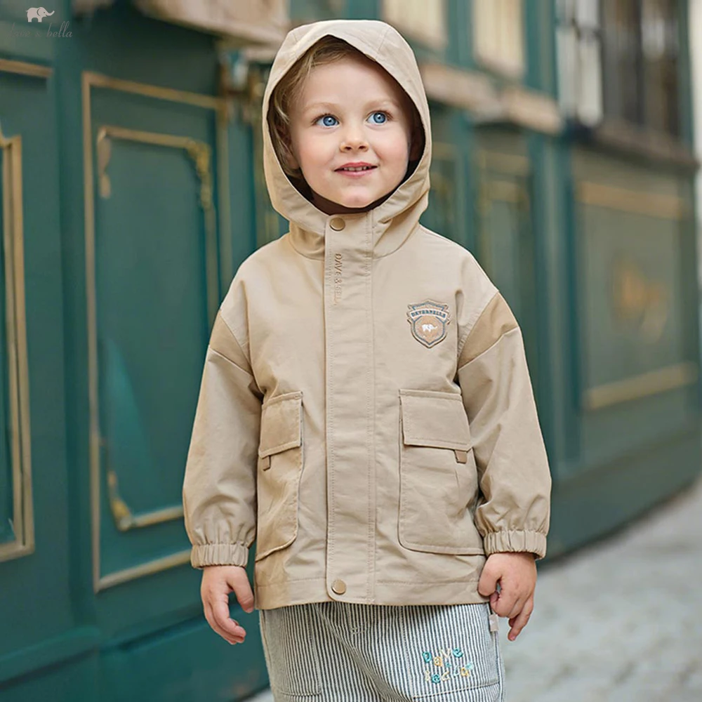 Dave Bella Boys Spring Autumn Hooded Coat for Children Casual Zipper Outerwear Kids Outdoor Brother Clothes DB1260767