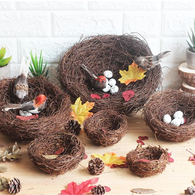 New Quail Bird Eggs Easter Egg Decorations for Craft Wedding Party Decor Indoor Outdoor Hanging Bird's Nest Rattan Circle Wreath