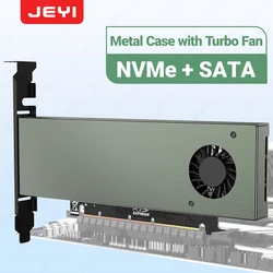 JEYI SK9 M.2 Dual PCIE 4.0 Adapter for NVMe / NGFF SSD With Turbo Fan, NVME (m Key) and SATA (b Key) SSD to PCIe x4 X8 X16 Slot