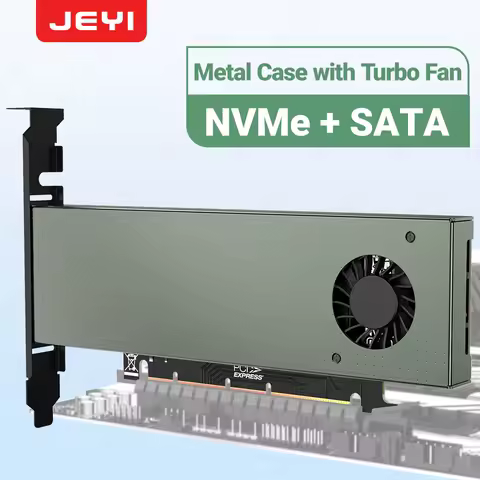 JEYI SK9 M.2 Dual PCIE 4.0 Adapter for NVMe / NGFF SSD With Turbo Fan, NVME (m Key) and SATA (b Key) SSD to PCIe x4 X8 X16 Slot
