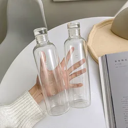 500 750ml Time Scale Water Bottle Heat-resistant Glass Bottles with Sleeve for Juice Milk Small Mouth Leak-proof Drinkware