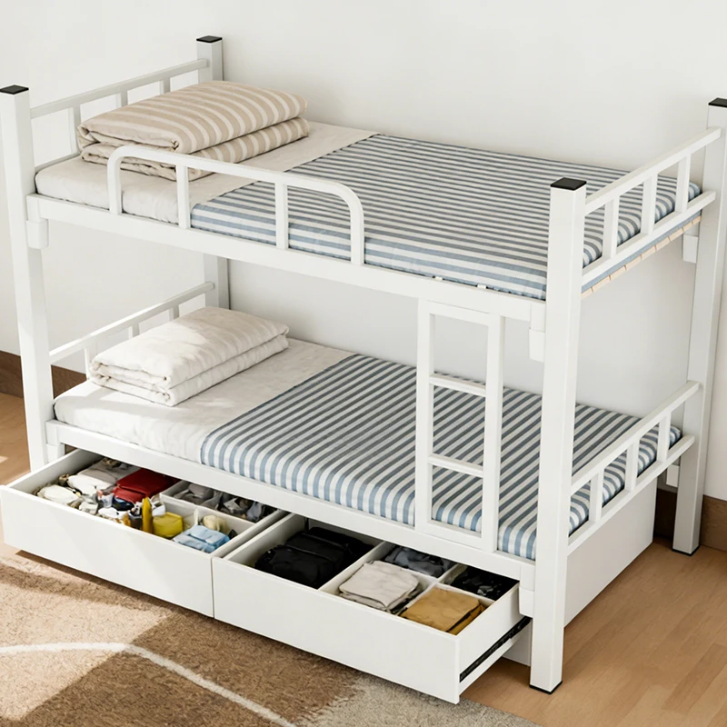 Modern two-story metal bunk bed, wrought iron frame bunk bed, space-saving, designed for two-person staff dormitory schools