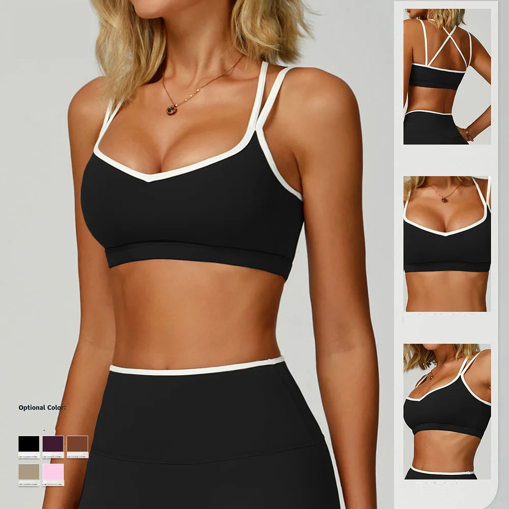 

‌ Бесшовный спортивный бюстгальтер с цветными блоками — быстросохнущий топ для йоги с перекрещивающейся спиной для тренировок в тренажерном зале