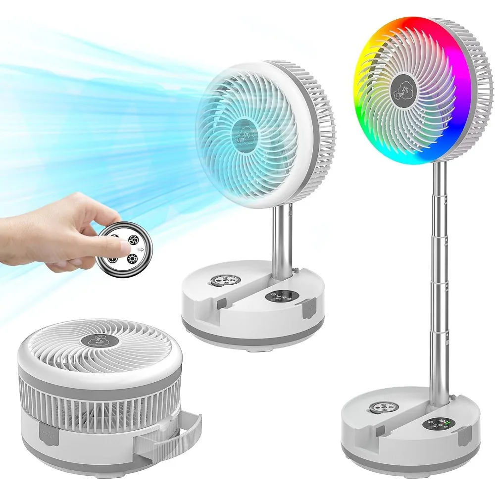 Portable Oscillating Standing Fan, /Timer, RGB Lighting Fan, Pedestal Floor Fan for Bedroom Party Camping (White, 40000mAh)