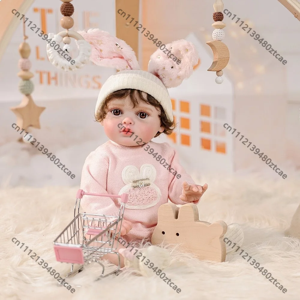 20 Inch Reborn Baby Doll with Rabbit Hat Soft Silicone Realistic Newborn Toddler Toy Gift
