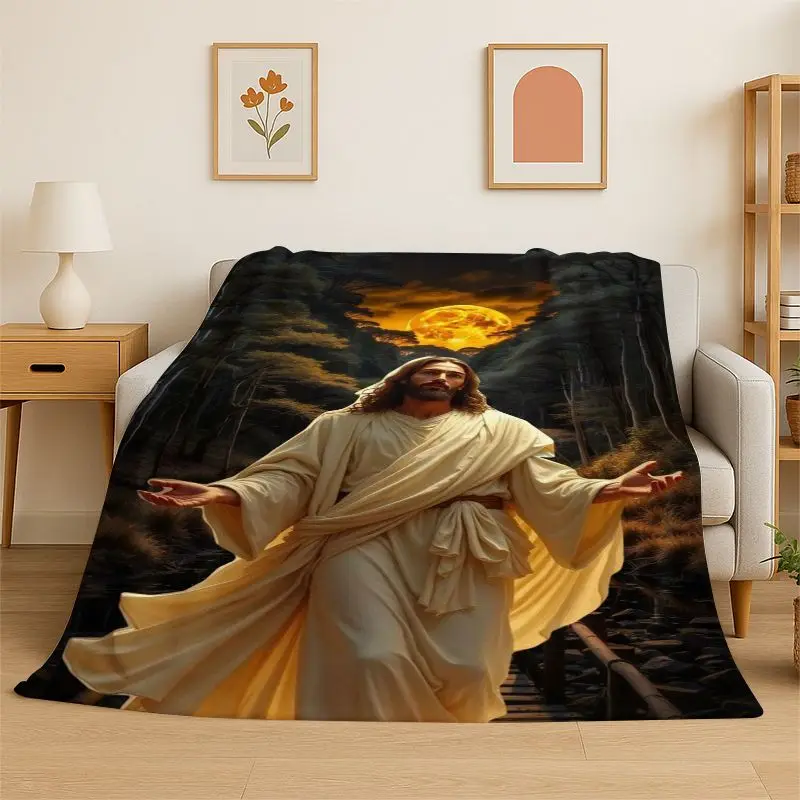 Jesus God Christian faith Flannel Blanket Soft Throw Blanket for Bedroom Living Room Bed Travel Camping Picnic Nap Cover Gift