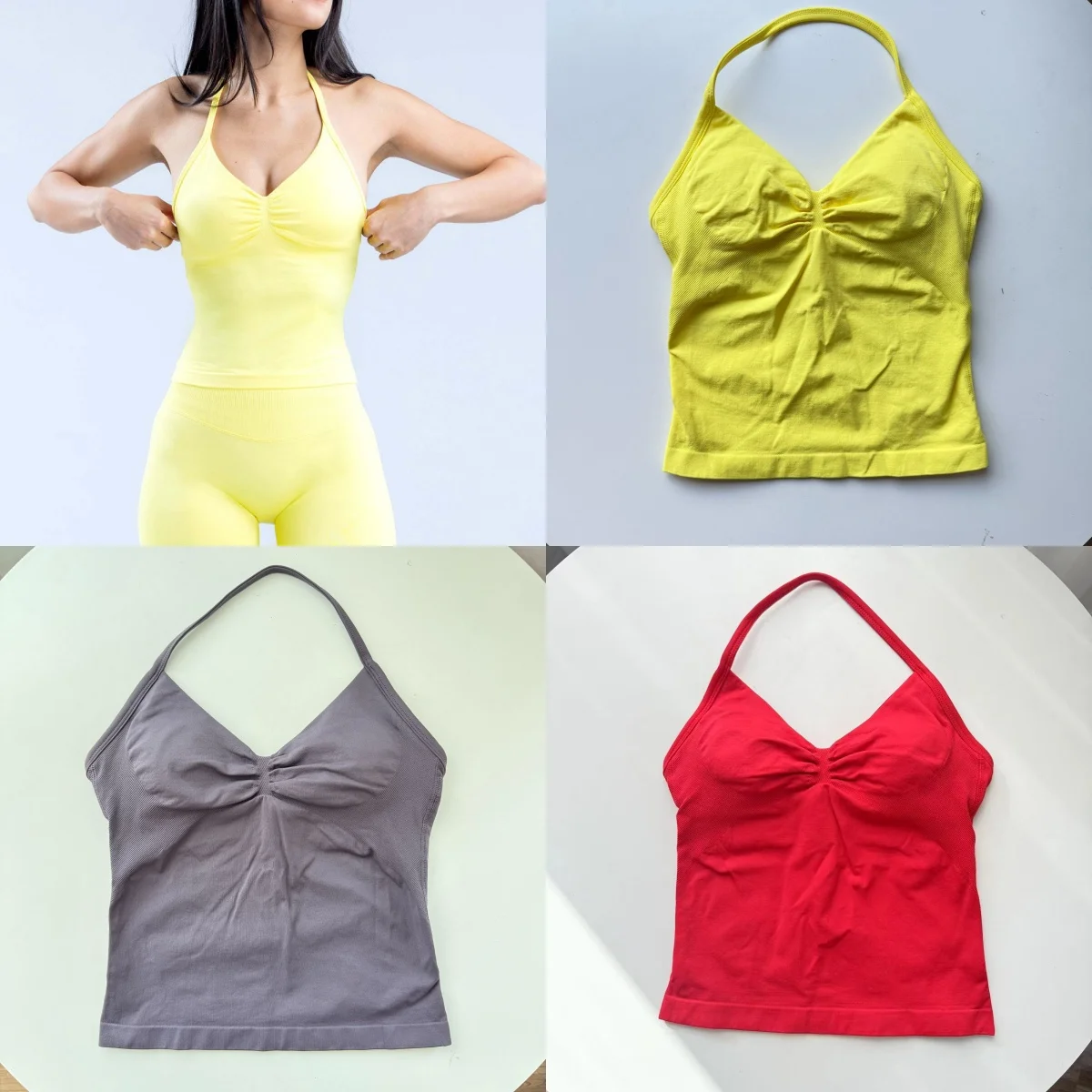 Impact Women Longline Strappy Yoga Top - Backless Gym Clothes With Scrunch Design Built-in Bra & Removable Cups for Running