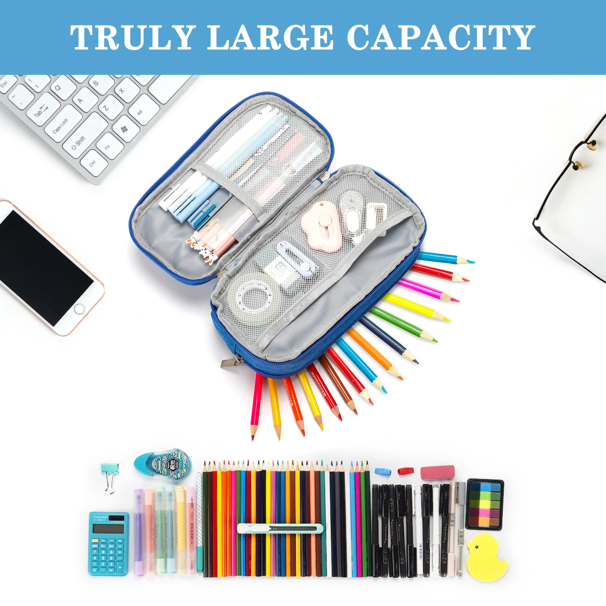 Big Capacity Pencil Case Pen Marker Holder Storage Bag For Students Stationery Organizer With Zipper School Office Supplies