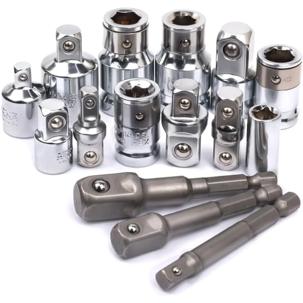 Steeksleuteladapter, Vierkante Ratelreductieset Boorbits Hex Houder 1/2 naar 3/8 naar 1/4 Dubbele Kop Conversie Kit
