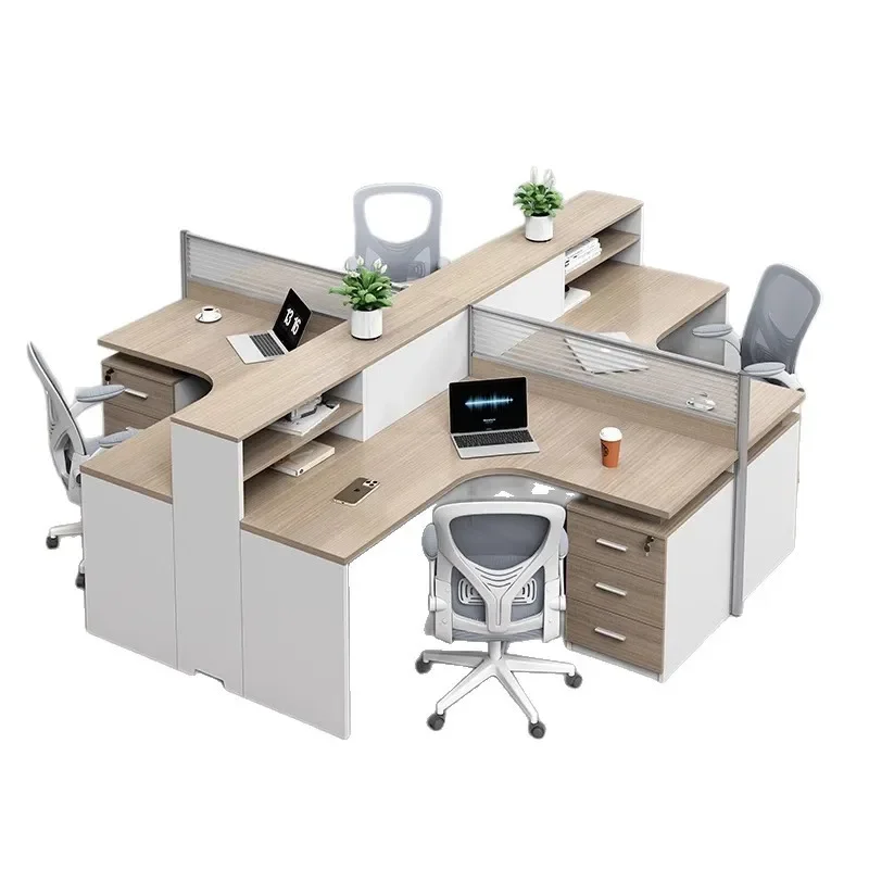 for Office Desk and Chair Combination Simple Modern Four Person Screen Card Seat Staff Station Table Company Desk