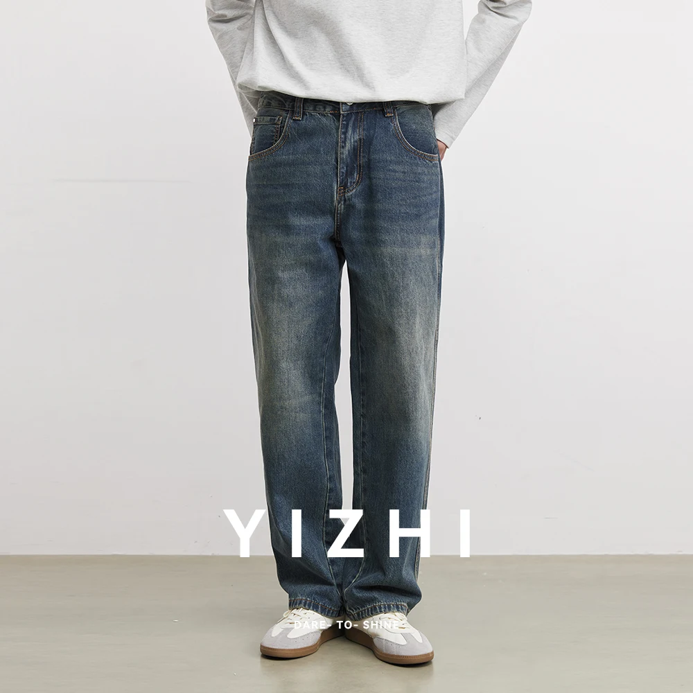 Classic Washed Retro Straight Jeans For Men 2026 Spring New Style Simple Long-legged Casual Pants
