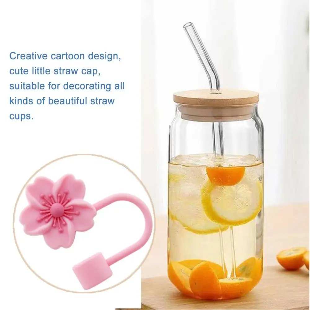 1/5PCS Silicone Straw Cover Cap Dust-Proof Begonia Flower Straw Tip Covers Reusable 10mm 0.4in Straw Tips Lids for Stanley Cup